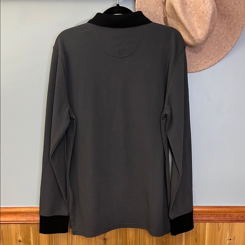 Men's Grey & Black Long Sleeve Polo - Picture 2 of 9